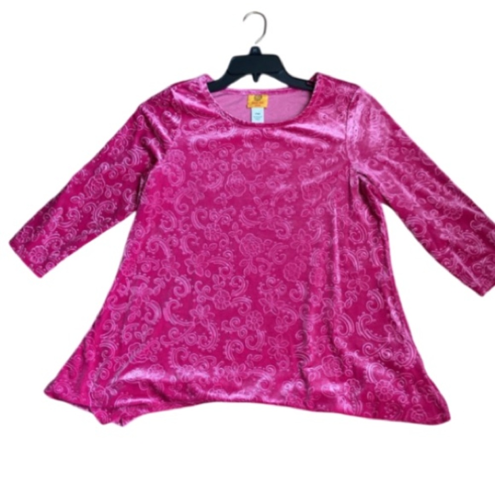 Ruby Rd top velvet floral print top fushia boho blouse casual office PM - Picture 16 of 16
